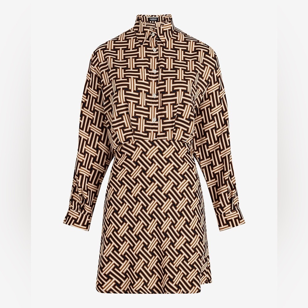 Women’s‎ Printed Collared Half Button Up Mini Portofino Shirt Dress Express